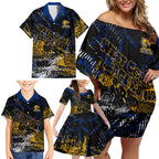 West Coast Eagles Family Matching Off Shoulder Short Dress and Hawaiian Shirt Urban Graffiti Street Art - Bold Abstract Spray Paint