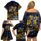 West Coast Eagles Family Matching Off Shoulder Short Dress and Hawaiian Shirt Urban Graffiti Street Art - Bold Abstract Spray Paint