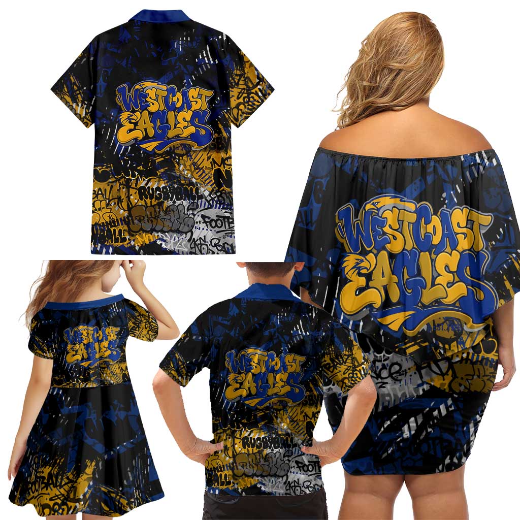 West Coast Eagles Family Matching Off Shoulder Short Dress and Hawaiian Shirt Urban Graffiti Street Art - Bold Abstract Spray Paint