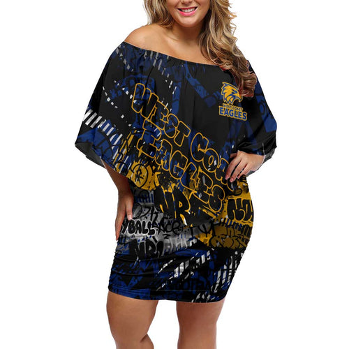 West Coast Eagles Family Matching Off Shoulder Short Dress and Hawaiian Shirt Urban Graffiti Street Art - Bold Abstract Spray Paint