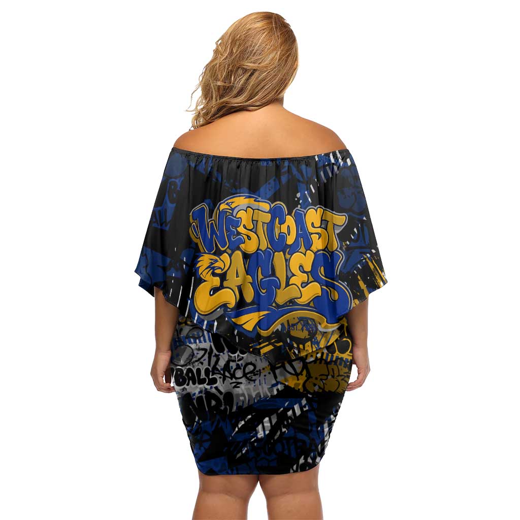 West Coast Eagles Family Matching Off Shoulder Short Dress and Hawaiian Shirt Urban Graffiti Street Art - Bold Abstract Spray Paint