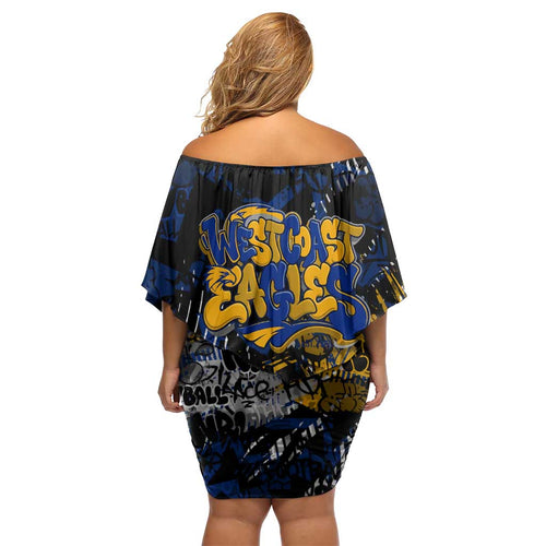 West Coast Eagles Family Matching Off Shoulder Short Dress and Hawaiian Shirt Urban Graffiti Street Art - Bold Abstract Spray Paint