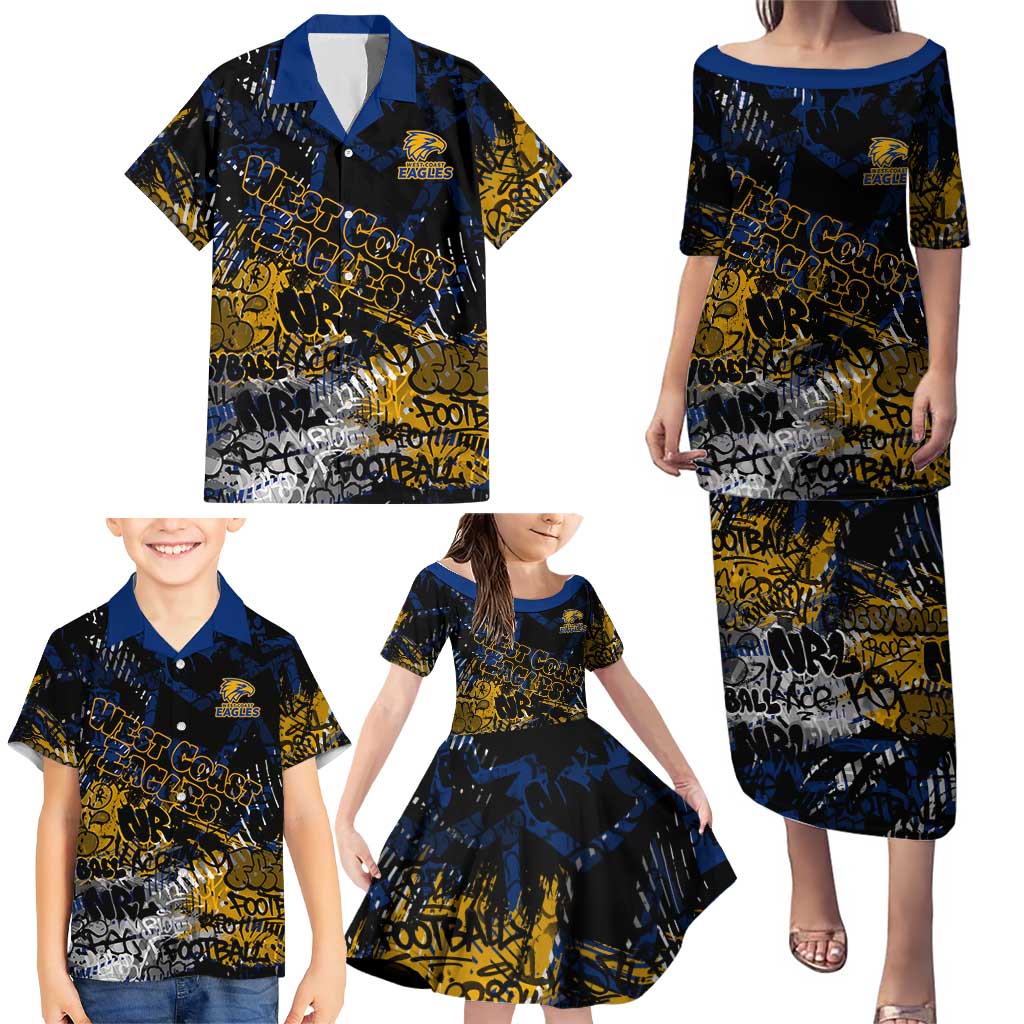 West Coast Eagles Family Matching Puletasi and Hawaiian Shirt Urban Graffiti Street Art - Bold Abstract Spray Paint