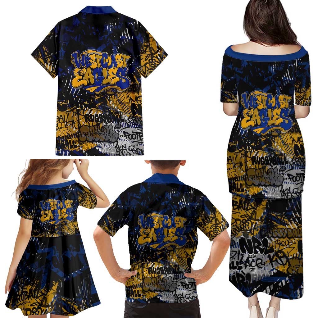 West Coast Eagles Family Matching Puletasi and Hawaiian Shirt Urban Graffiti Street Art - Bold Abstract Spray Paint