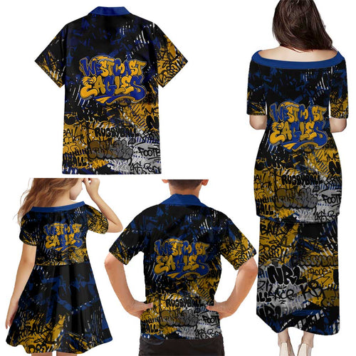 West Coast Eagles Family Matching Puletasi and Hawaiian Shirt Urban Graffiti Street Art - Bold Abstract Spray Paint