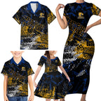 West Coast Eagles Family Matching Short Sleeve Bodycon Dress and Hawaiian Shirt Urban Graffiti Street Art - Bold Abstract Spray Paint