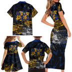 West Coast Eagles Family Matching Short Sleeve Bodycon Dress and Hawaiian Shirt Urban Graffiti Street Art - Bold Abstract Spray Paint