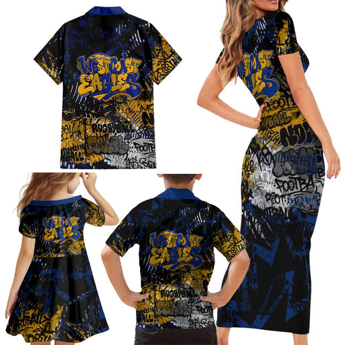 West Coast Eagles Family Matching Short Sleeve Bodycon Dress and Hawaiian Shirt Urban Graffiti Street Art - Bold Abstract Spray Paint