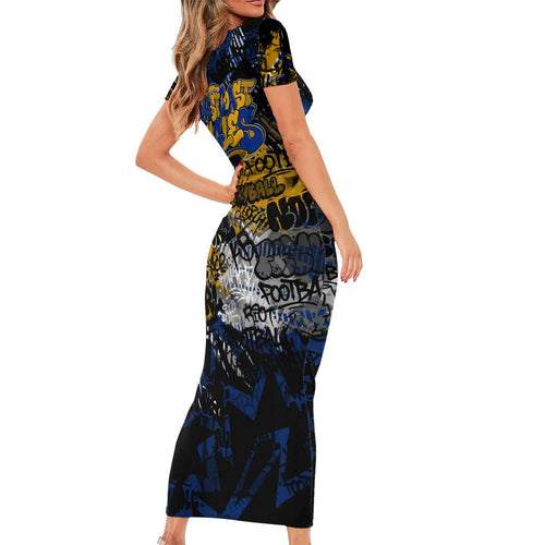 West Coast Eagles Family Matching Short Sleeve Bodycon Dress and Hawaiian Shirt Urban Graffiti Street Art - Bold Abstract Spray Paint