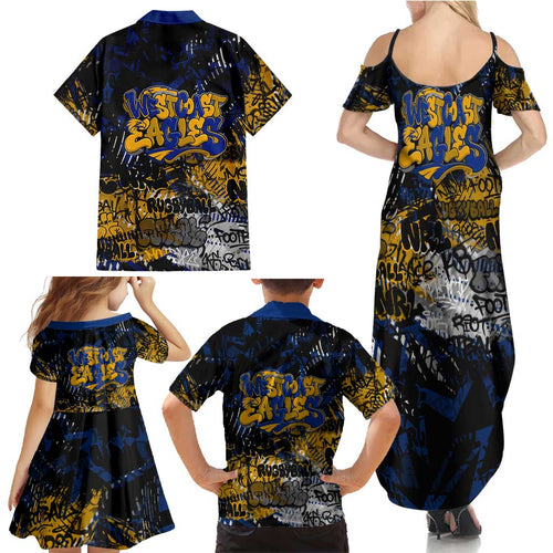 West Coast Eagles Family Matching Summer Maxi Dress and Hawaiian Shirt Urban Graffiti Street Art - Bold Abstract Spray Paint