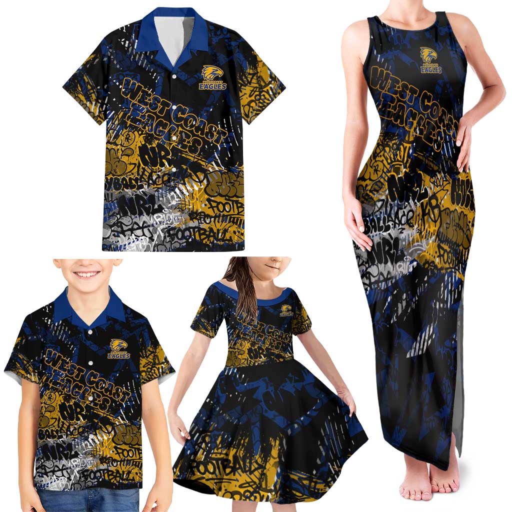 West Coast Eagles Family Matching Tank Maxi Dress and Hawaiian Shirt Urban Graffiti Street Art - Bold Abstract Spray Paint