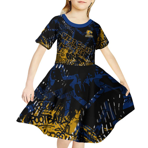 West Coast Eagles Kid Short Sleeve Dress Urban Graffiti Street Art - Bold Abstract Spray Paint
