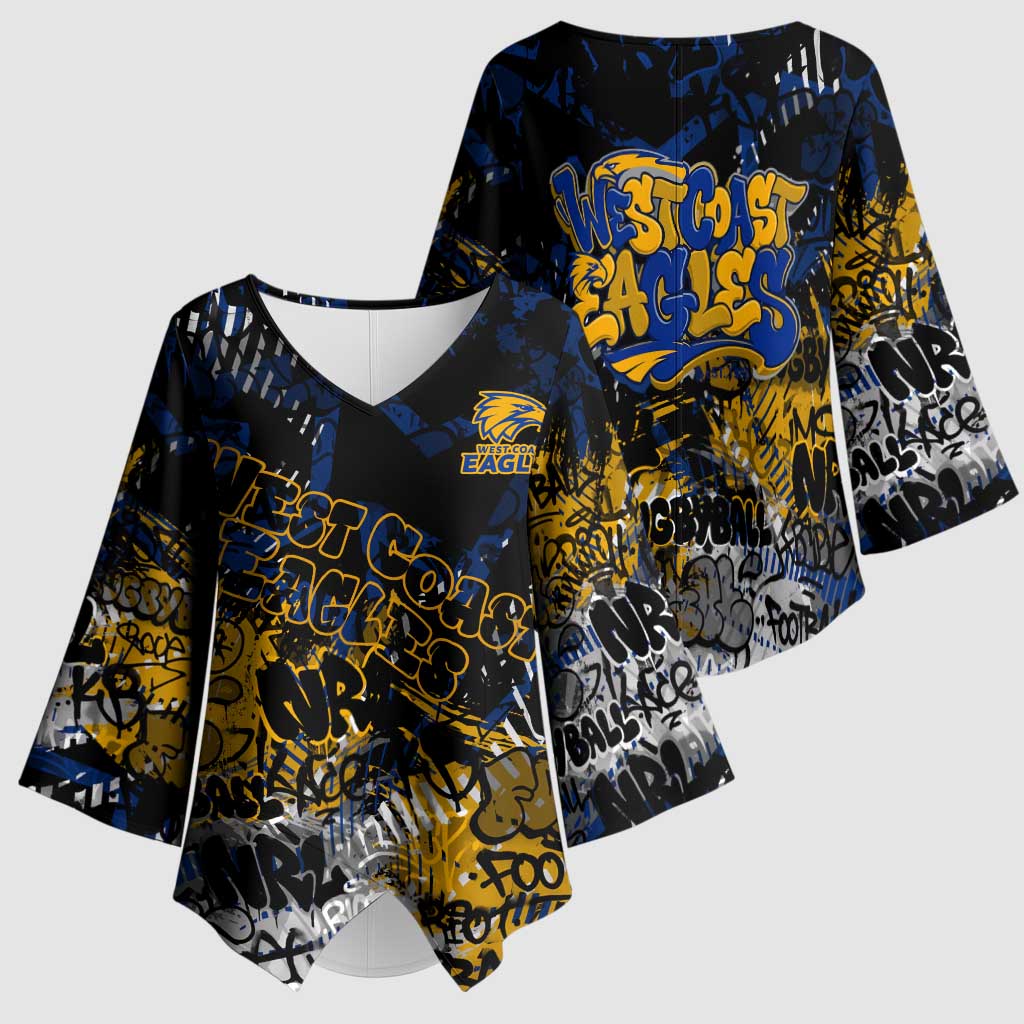 West Coast Eagles Kimono Sleeve Blouse Urban Graffiti Street Art - Bold Abstract Spray Paint