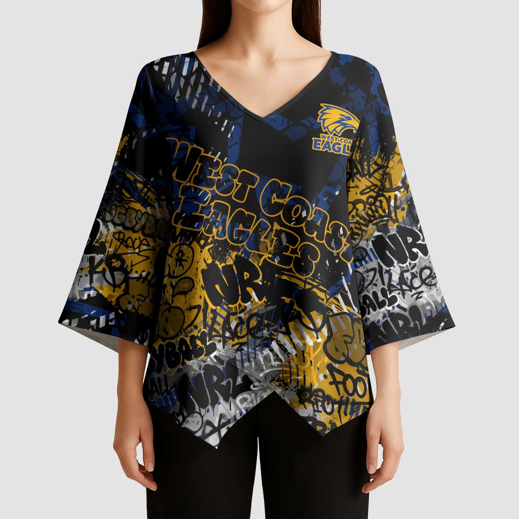West Coast Eagles Kimono Sleeve Blouse Urban Graffiti Street Art - Bold Abstract Spray Paint