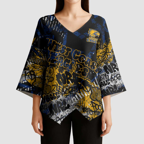 West Coast Eagles Kimono Sleeve Blouse Urban Graffiti Street Art - Bold Abstract Spray Paint