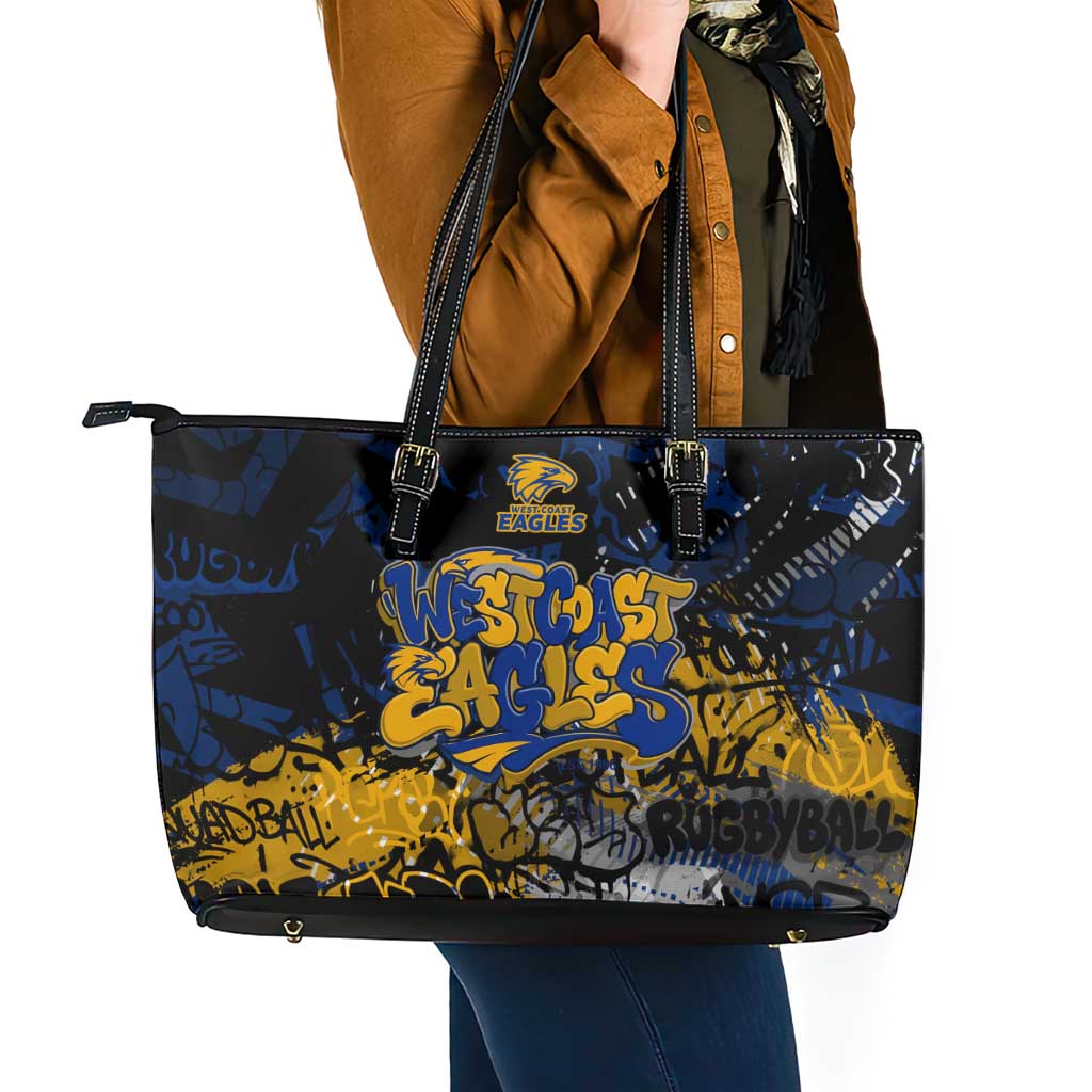 West Coast Eagles Leather Tote Bag Urban Graffiti Street Art - Bold Abstract Spray Paint