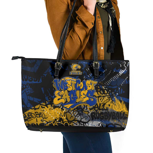 West Coast Eagles Leather Tote Bag Urban Graffiti Street Art - Bold Abstract Spray Paint