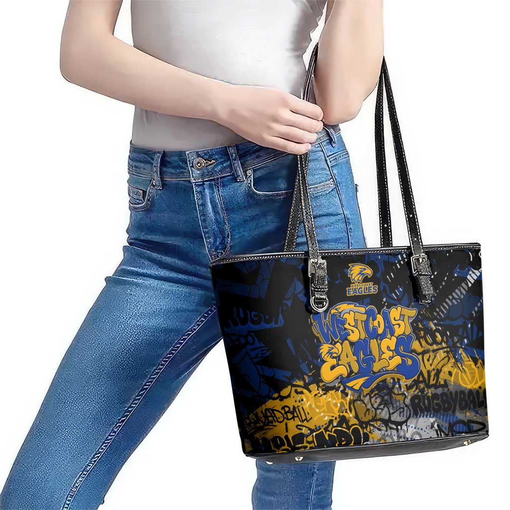 West Coast Eagles Leather Tote Bag Urban Graffiti Street Art - Bold Abstract Spray Paint