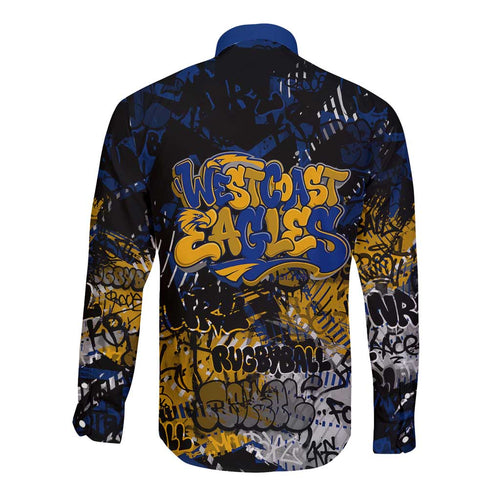 West Coast Eagles Long Sleeve Button Shirt Urban Graffiti Street Art - Bold Abstract Spray Paint