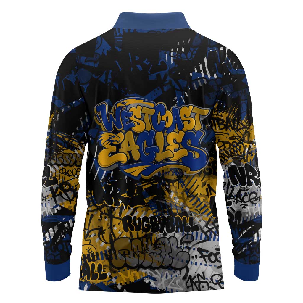 West Coast Eagles Long Sleeve Polo Shirt Urban Graffiti Street Art - Bold Abstract Spray Paint