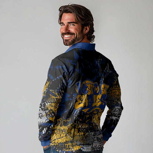 West Coast Eagles Long Sleeve Polo Shirt Urban Graffiti Street Art - Bold Abstract Spray Paint