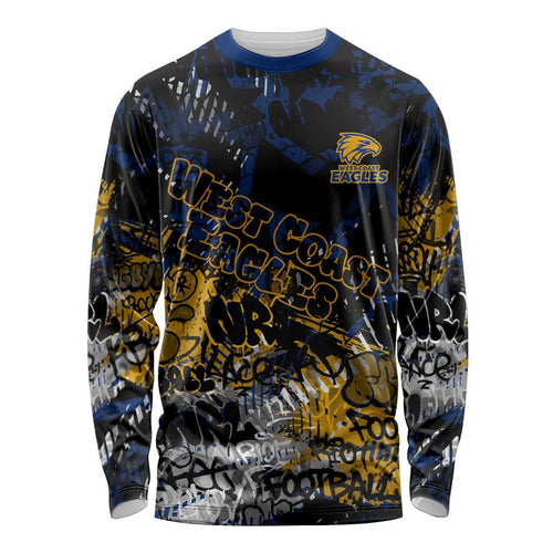 West Coast Eagles Long Sleeve Shirt Urban Graffiti Street Art - Bold Abstract Spray Paint