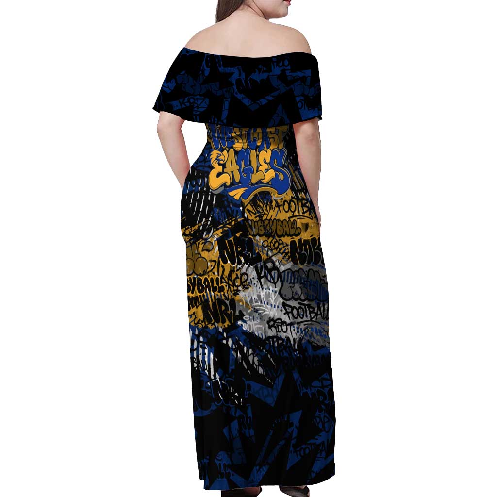 West Coast Eagles Off Shoulder Maxi Dress Urban Graffiti Street Art - Bold Abstract Spray Paint