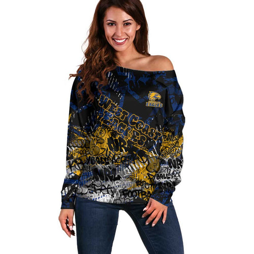 West Coast Eagles Off Shoulder Sweater Urban Graffiti Street Art - Bold Abstract Spray Paint