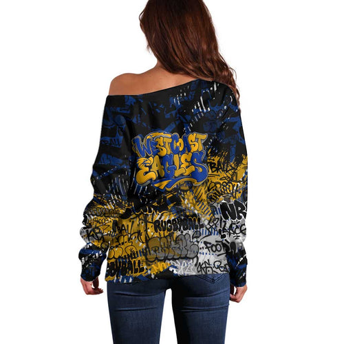 West Coast Eagles Off Shoulder Sweater Urban Graffiti Street Art - Bold Abstract Spray Paint