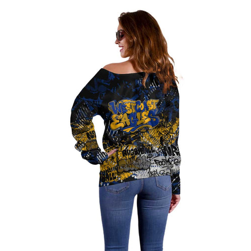 West Coast Eagles Off Shoulder Sweater Urban Graffiti Street Art - Bold Abstract Spray Paint