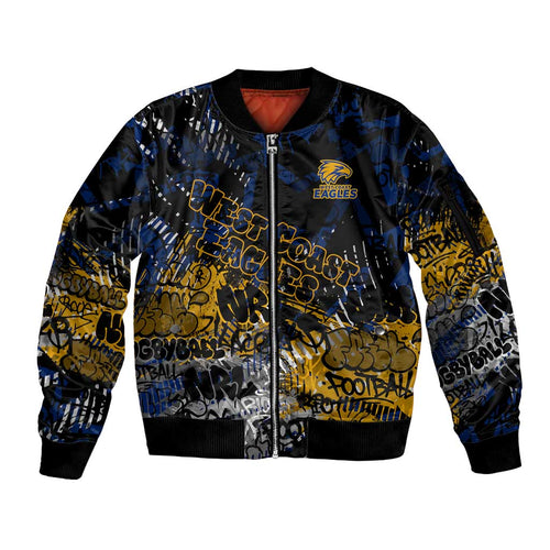 West Coast Eagles Sleeve Zip Bomber Jacket Urban Graffiti Street Art - Bold Abstract Spray Paint
