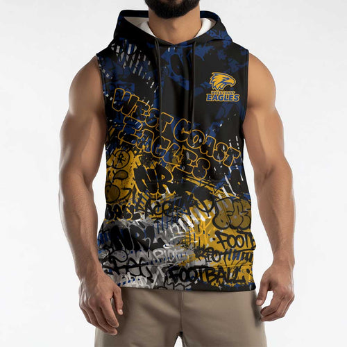 West Coast Eagles Sleeveless Hoodie Urban Graffiti Street Art - Bold Abstract Spray Paint