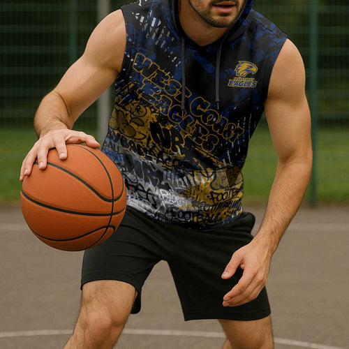 West Coast Eagles Sleeveless Hoodie Urban Graffiti Street Art - Bold Abstract Spray Paint