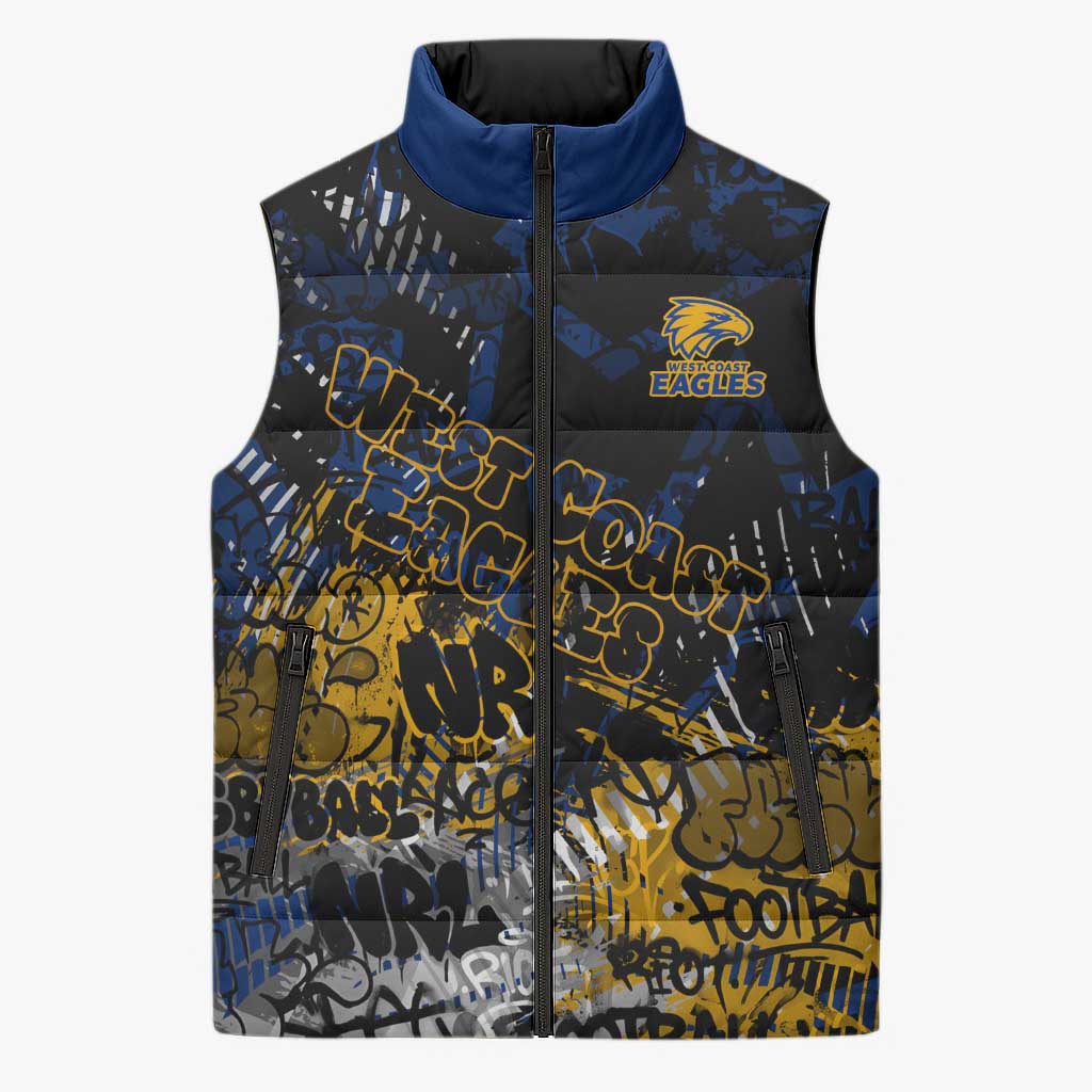 West Coast Eagles Sleeveless Puffer Jacket Urban Graffiti Street Art - Bold Abstract Spray Paint