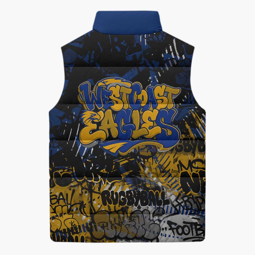 West Coast Eagles Sleeveless Puffer Jacket Urban Graffiti Street Art - Bold Abstract Spray Paint