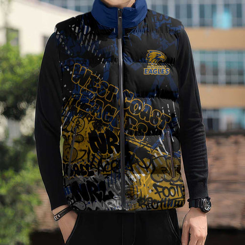 West Coast Eagles Sleeveless Puffer Jacket Urban Graffiti Street Art - Bold Abstract Spray Paint