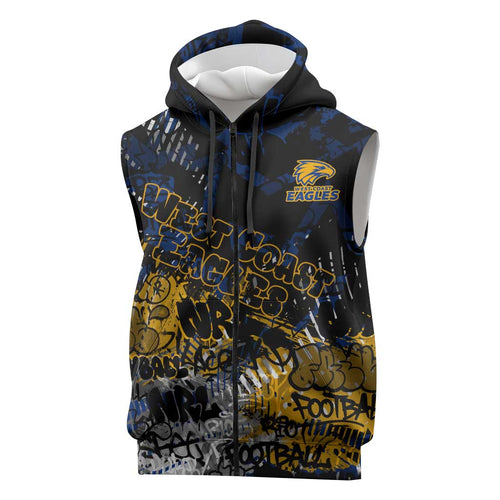 West Coast Eagles Sleeveless Zip Hoodie Urban Graffiti Street Art - Bold Abstract Spray Paint