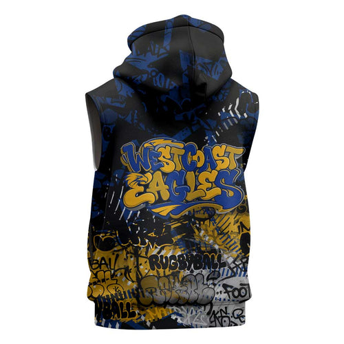 West Coast Eagles Sleeveless Zip Hoodie Urban Graffiti Street Art - Bold Abstract Spray Paint