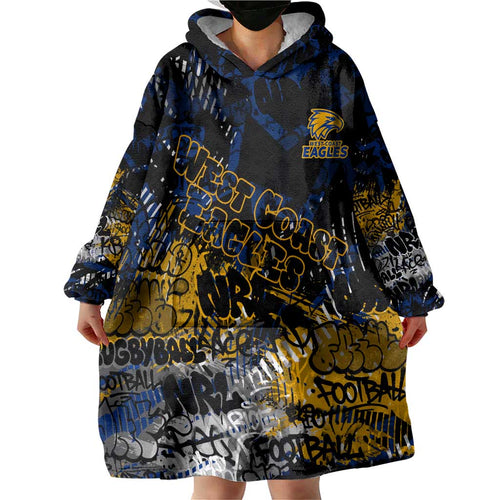 West Coast Eagles Wearable Blanket Hoodie Urban Graffiti Street Art - Bold Abstract Spray Paint