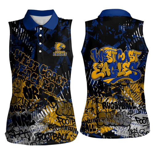 West Coast Eagles Women Sleeveless Polo Shirt Urban Graffiti Street Art - Bold Abstract Spray Paint