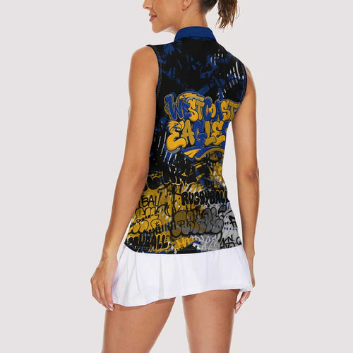 West Coast Eagles Women Sleeveless Polo Shirt Urban Graffiti Street Art - Bold Abstract Spray Paint