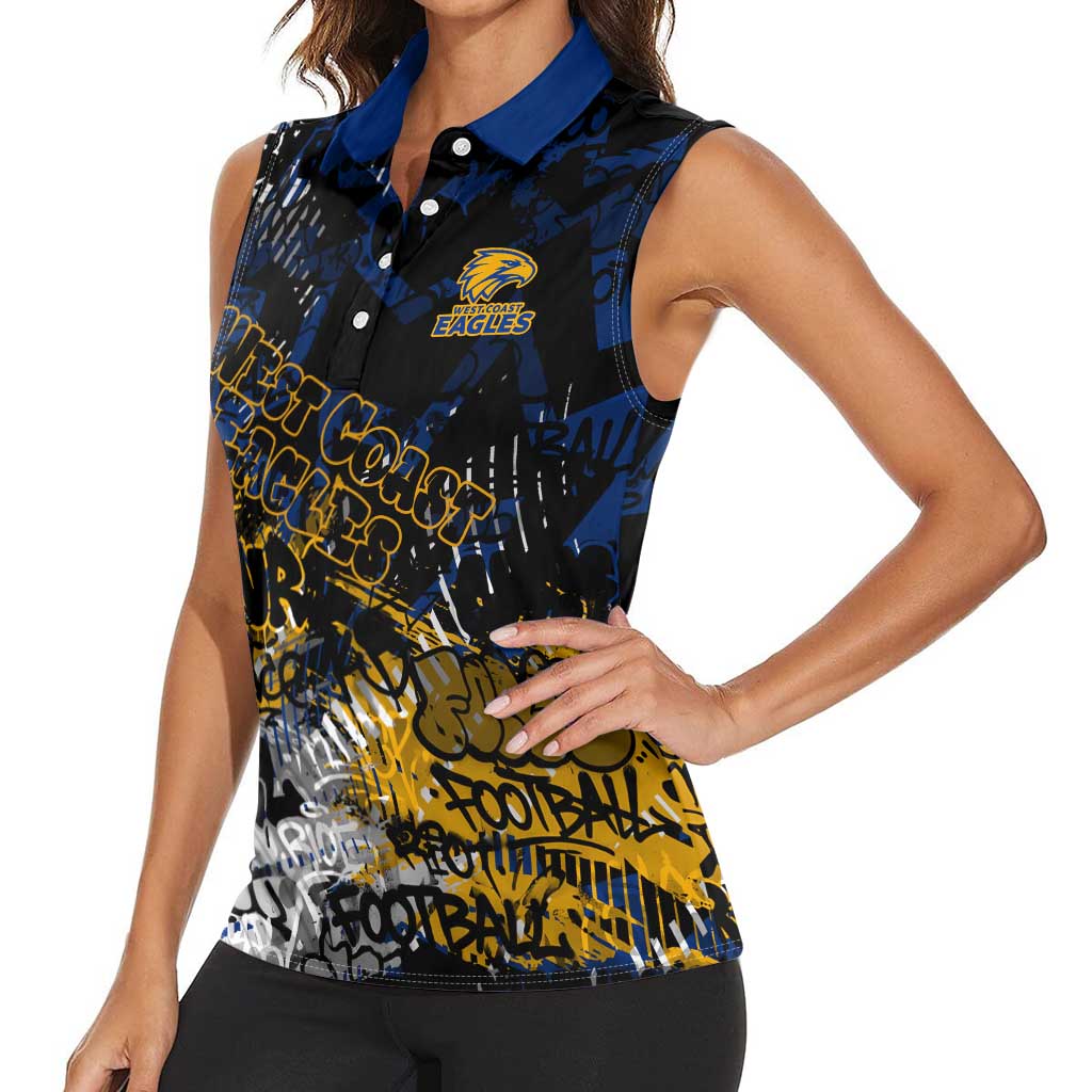 West Coast Eagles Women Sleeveless Polo Shirt Urban Graffiti Street Art - Bold Abstract Spray Paint