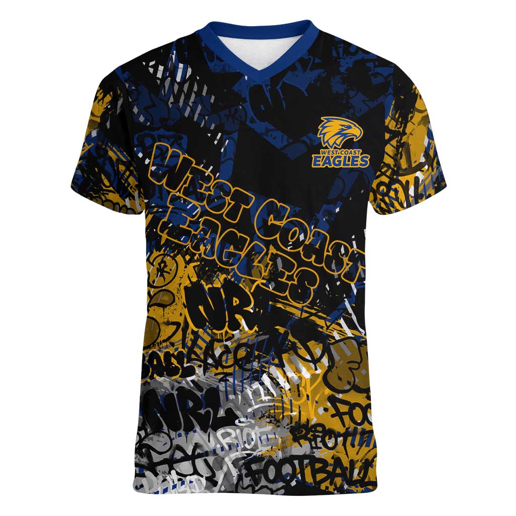 West Coast Eagles Women V-Neck T-Shirt Urban Graffiti Street Art - Bold Abstract Spray Paint