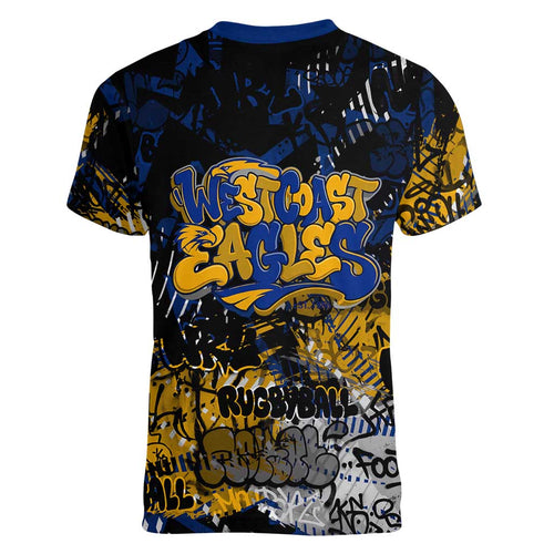 West Coast Eagles Women V-Neck T-Shirt Urban Graffiti Street Art - Bold Abstract Spray Paint