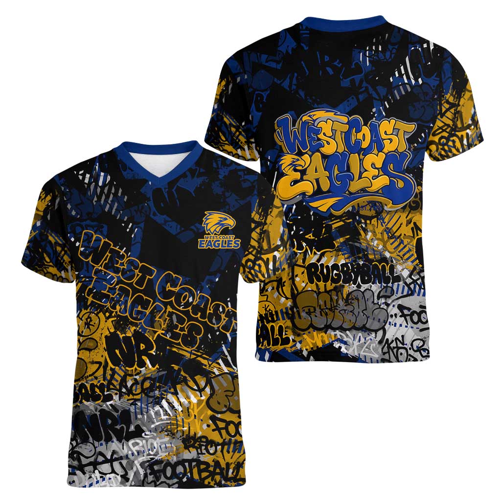 West Coast Eagles Women V-Neck T-Shirt Urban Graffiti Street Art - Bold Abstract Spray Paint