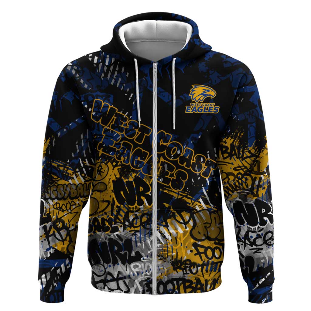 West Coast Eagles Zip Hoodie Urban Graffiti Street Art - Bold Abstract Spray Paint