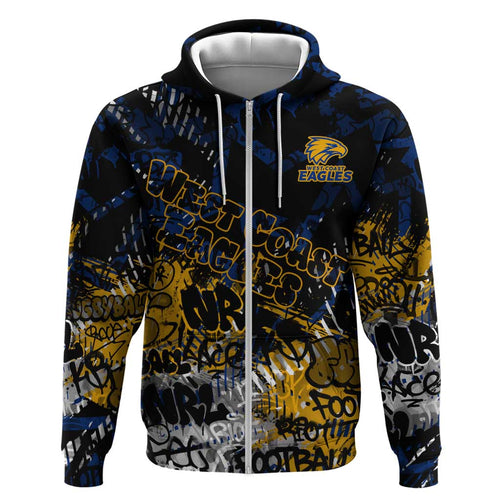 West Coast Eagles Zip Hoodie Urban Graffiti Street Art - Bold Abstract Spray Paint
