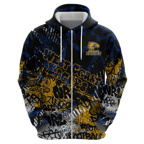 West Coast Eagles Zip Hoodie Urban Graffiti Street Art - Bold Abstract Spray Paint