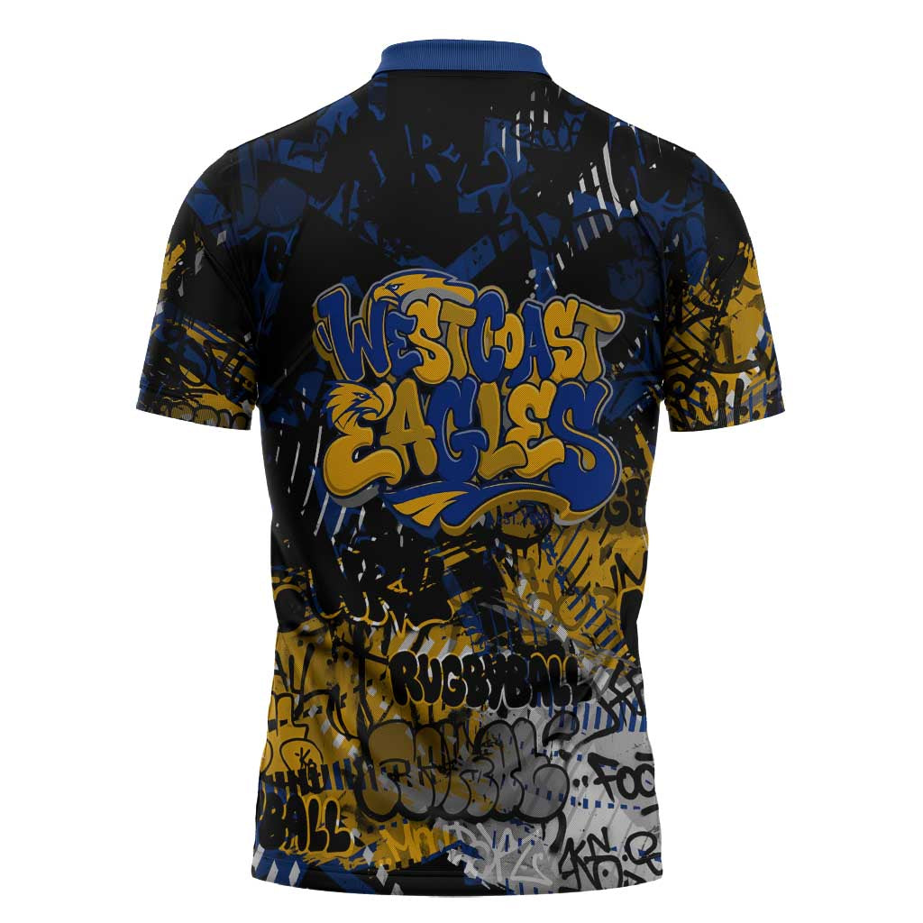 West Coast Eagles Zipper Polo Shirt Urban Graffiti Street Art - Bold Abstract Spray Paint