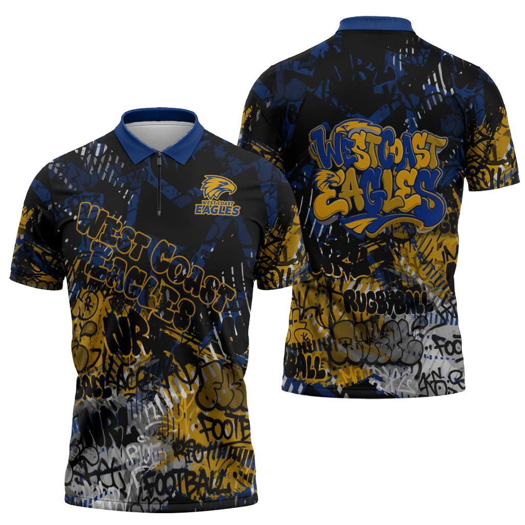 West Coast Eagles Zipper Polo Shirt Urban Graffiti Street Art - Bold Abstract Spray Paint